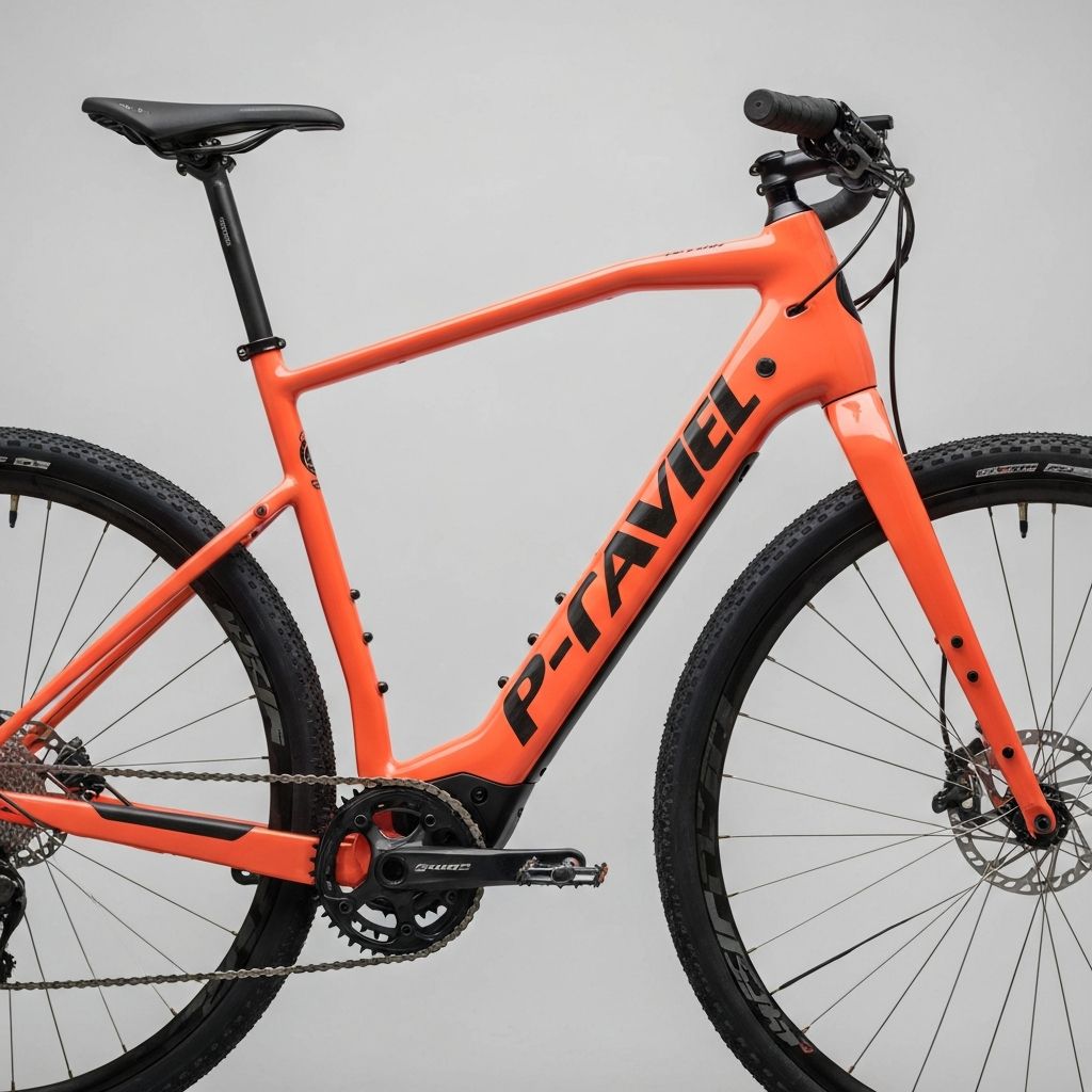 E-gravel bike in sunset orange coral custom paint